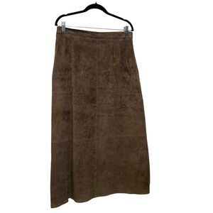 Stan Herman VTG 90s Brown Suede Leather Western Boho Costal Cowgirl Maxi Skirt